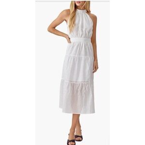 $115 NWT Adelyn‎ Rae White Sleeveless Seersucker Angel Check Maxi Dress SZ XS